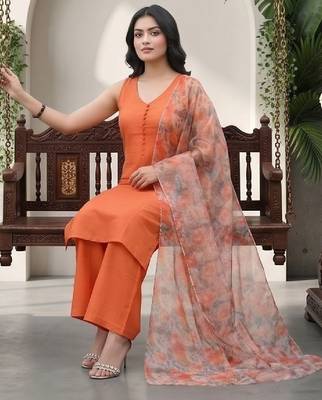 Women Floral Regular  Cotton Kurta with Palazzos & With Dupatta 5