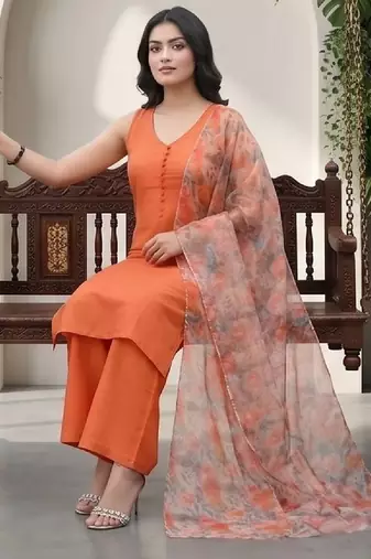 Women Floral Regular Pure Cotton Kurta with Palazzos & With Dupatta