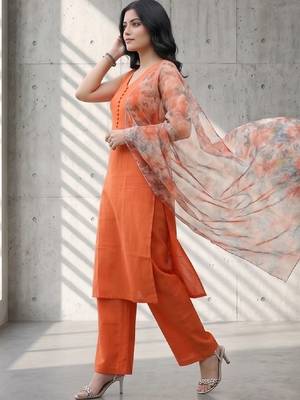 Women Floral Regular  Cotton Kurta with Palazzos & With Dupatta 6