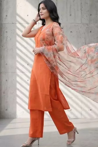 Women Floral Regular Pure Cotton Kurta with Palazzos & With Dupatta