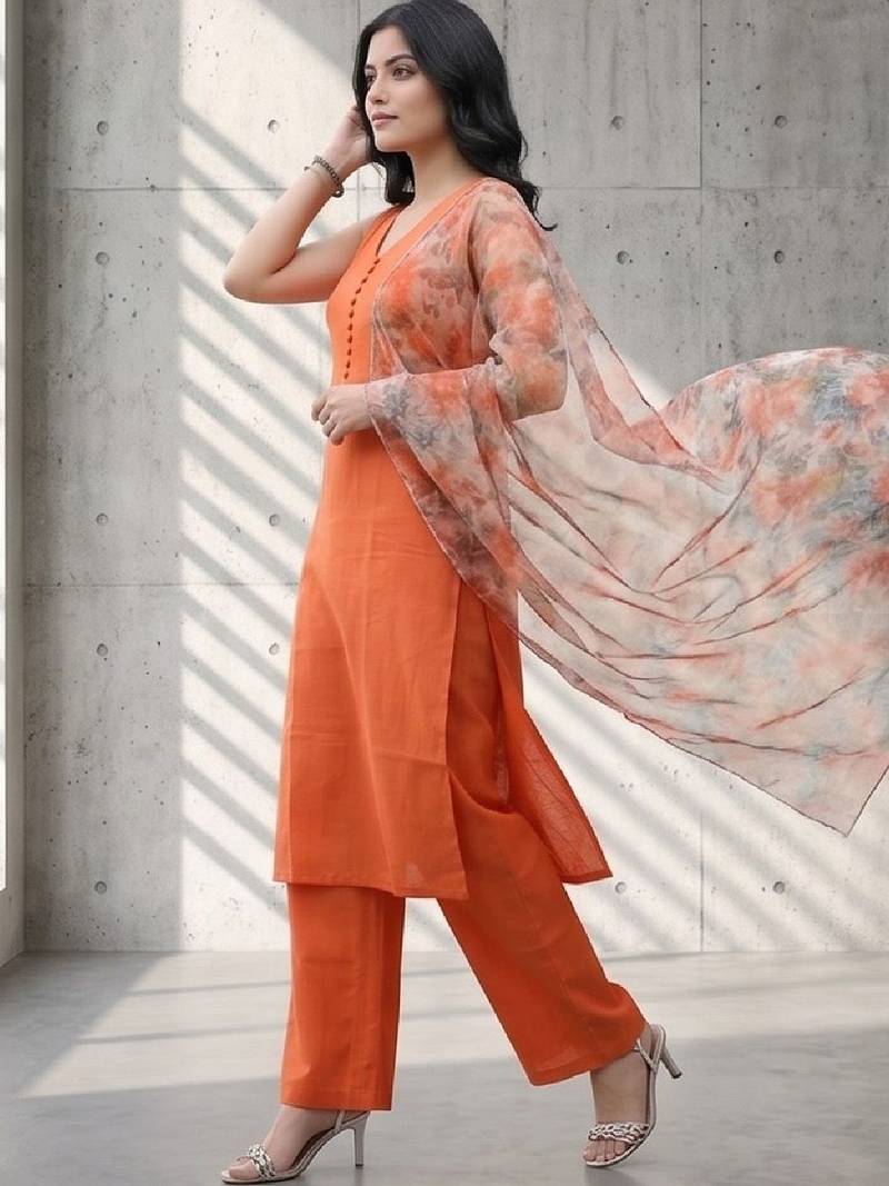 Women Floral Regular  Cotton Kurta with Palazzos & With Dupatta