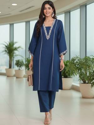Women Ethnic Motifs Embroidered Regular Thread Work Kurta with Trousers 2