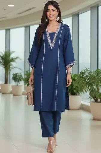 Women Ethnic Motifs Embroidered Regular Thread Work Kurta with Trousers