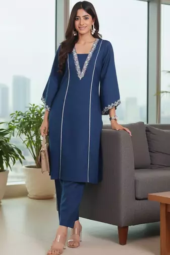 Women Ethnic Motifs Embroidered Regular Thread Work Kurta with Trousers