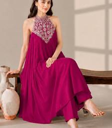 Women Ethnic Motifs Embroidered Empire Thread Work Silk Georgette Kurta with Trousers