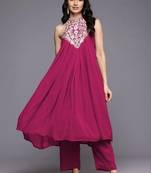 Women Ethnic Motifs Embroidered Empire Thread Work Silk Georgette Kurta with Trousers