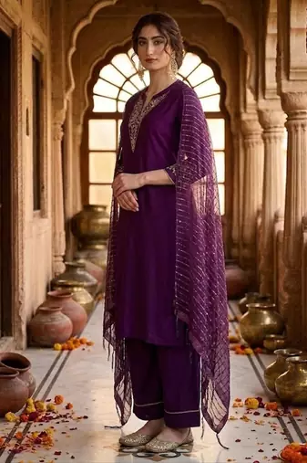 Women Regular Kurta with Trousers & With Dupatta