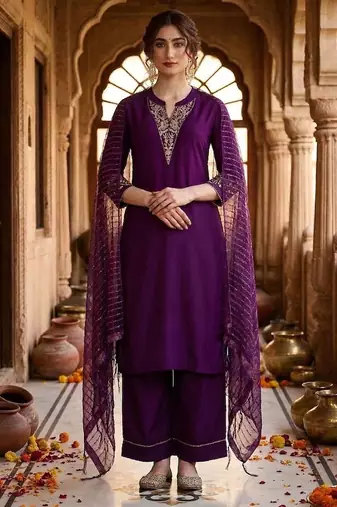 Women Regular Kurta with Trousers & With Dupatta
