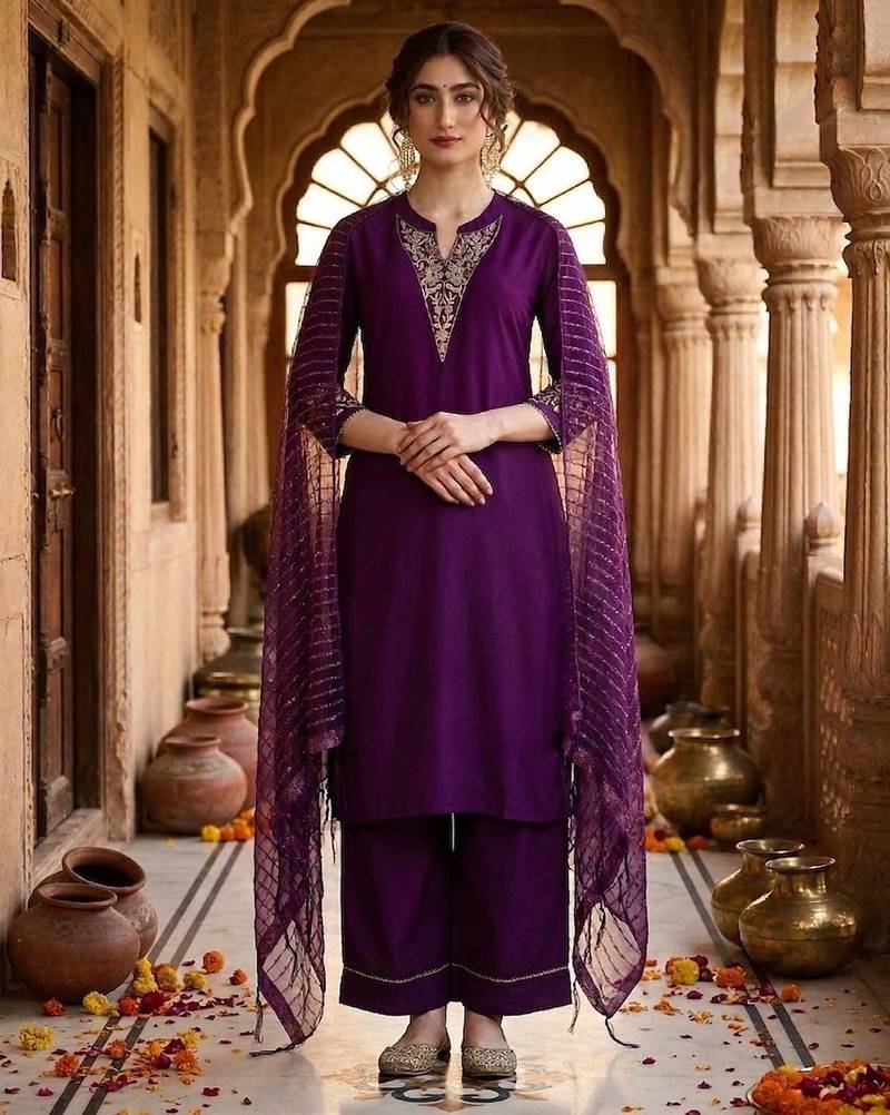 Women Regular Kurta with Trousers & With Dupatta