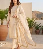 Women Ethnic Motifs Embroidered Regular Thread Work Kurta with Trousers & With Dupatta