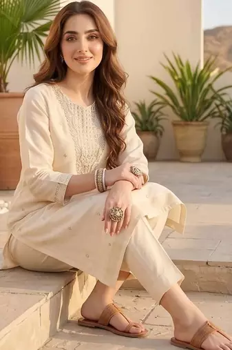 Women Ethnic Motifs Embroidered Regular Thread Work Kurta with Trousers & With Dupatta