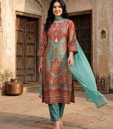 Women Ethnic Motifs Printed Regular Gotta Patti Chanderi Silk Kurta with Trousers & With Dupatta