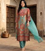Women Ethnic Motifs Printed Regular Gotta Patti Chanderi Silk Kurta with Trousers & With Dupatta