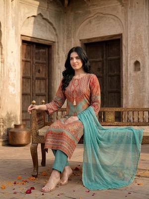 Women Ethnic Motifs Printed Regular Gotta Patti Chanderi Silk Kurta with Trousers & With Dupatta 5