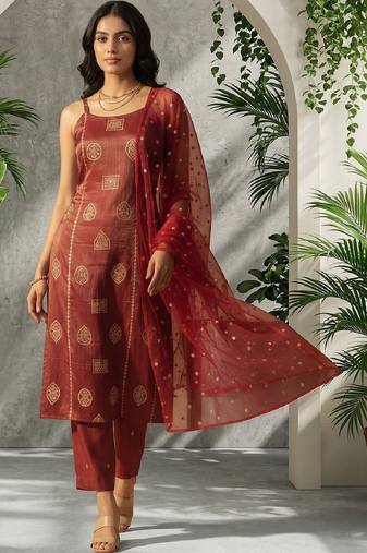 Women Ethnic Motifs Printed Regular Kurta with Trousers & With Dupatta