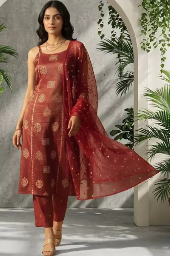 Women Ethnic Motifs Printed Regular Kurta with Trousers & With Dupatta