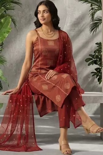Women Ethnic Motifs Printed Regular Kurta with Trousers & With Dupatta