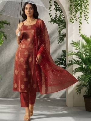 Women Ethnic Motifs Printed Regular Kurta with Trousers & With Dupatta 4
