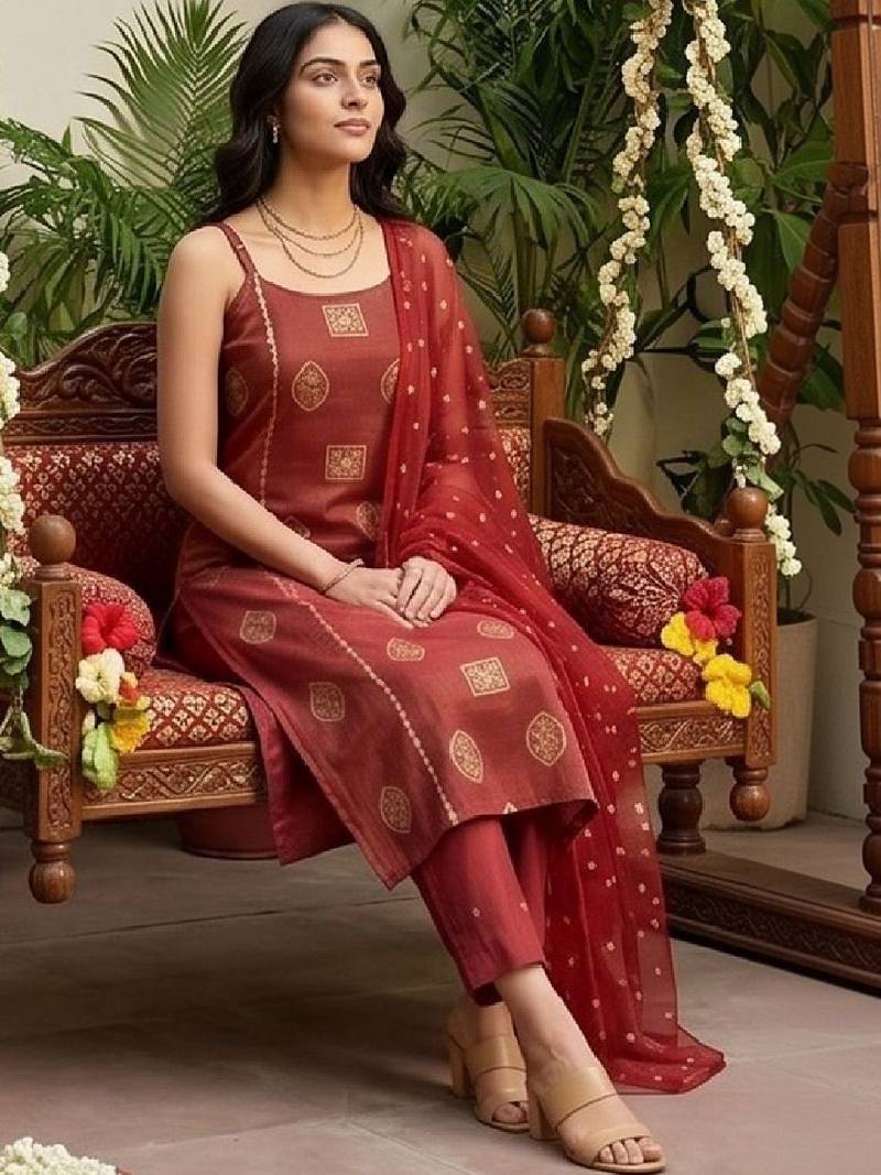 Women Ethnic Motifs Printed Regular Kurta with Trousers & With Dupatta