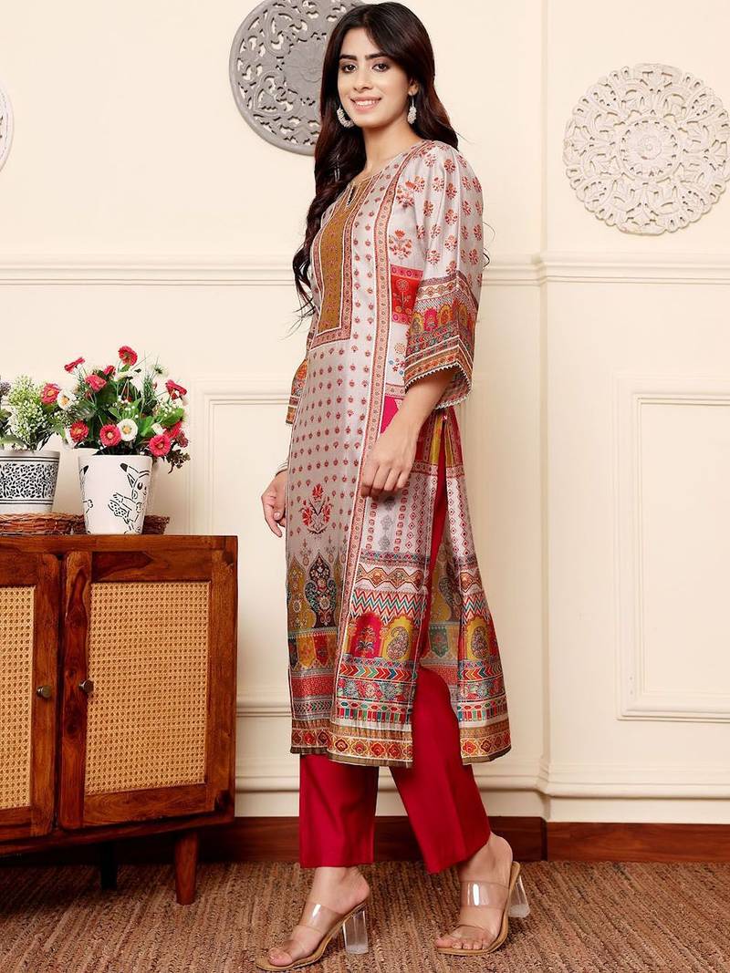 Women Ethnic Motifs Printed Regular Gotta Patti Kurta with Trousers