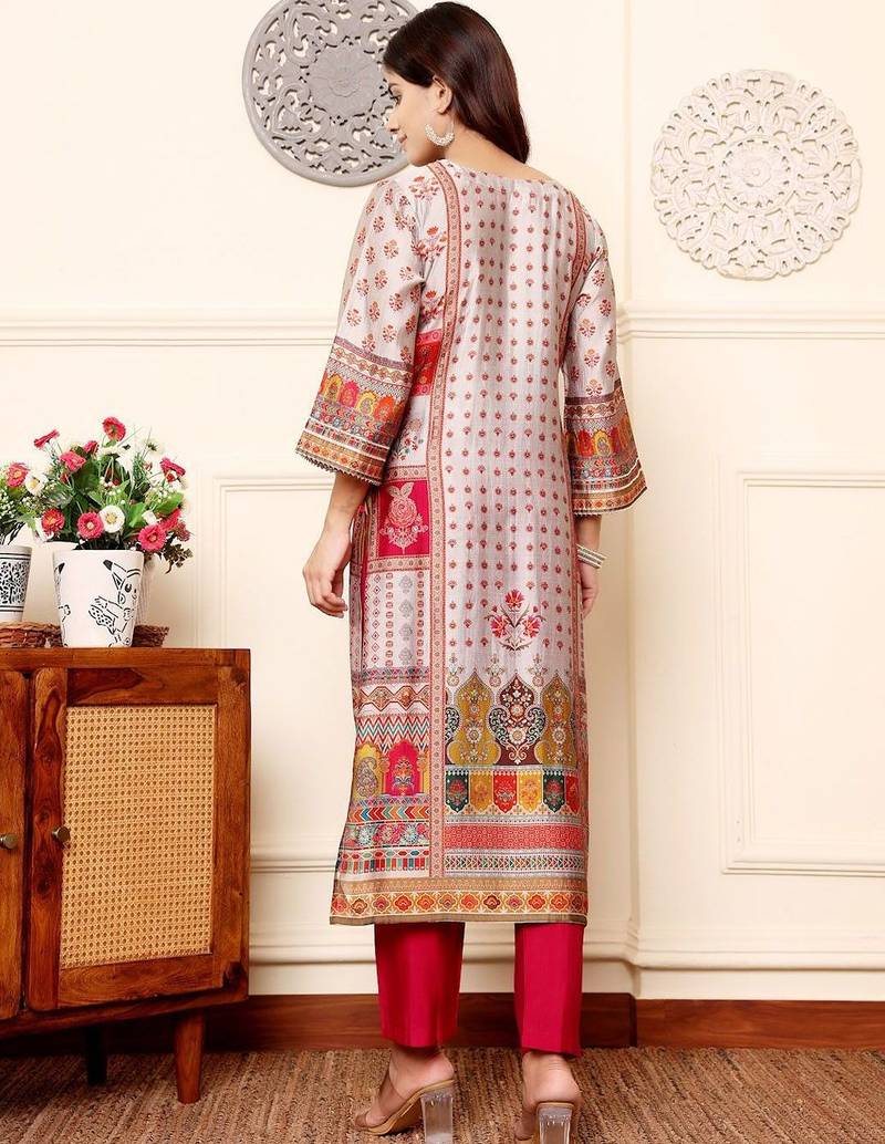 Women Ethnic Motifs Printed Regular Gotta Patti Kurta with Trousers