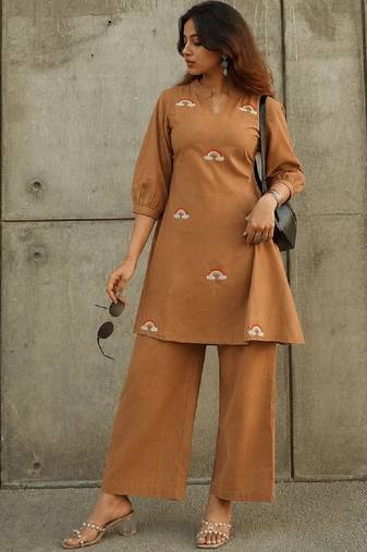 Cotton Flex Thread Work Kurta With Palazzos