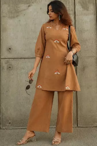 Cotton Flex Thread Work Kurta With Palazzos
