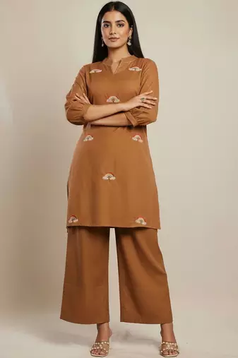 Cotton Flex Thread Work Kurta With Palazzos