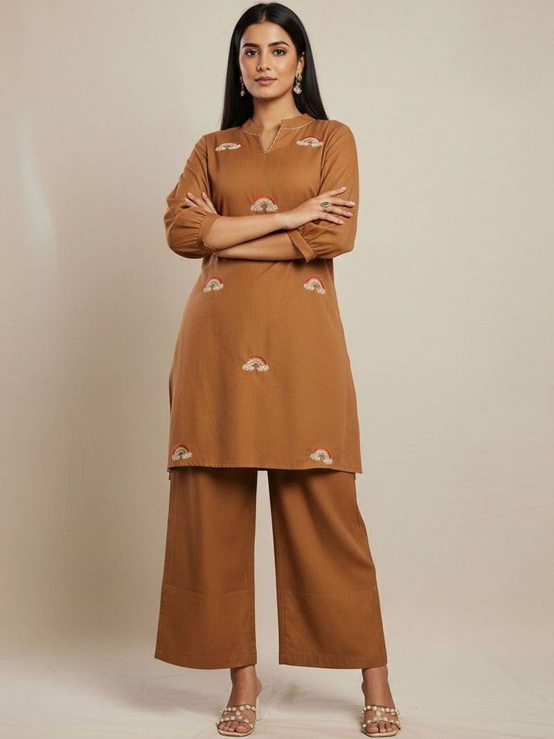Cotton Flex Thread Work Kurta With Palazzos