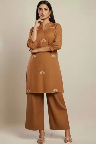 Cotton Flex Thread Work Kurta With Palazzos