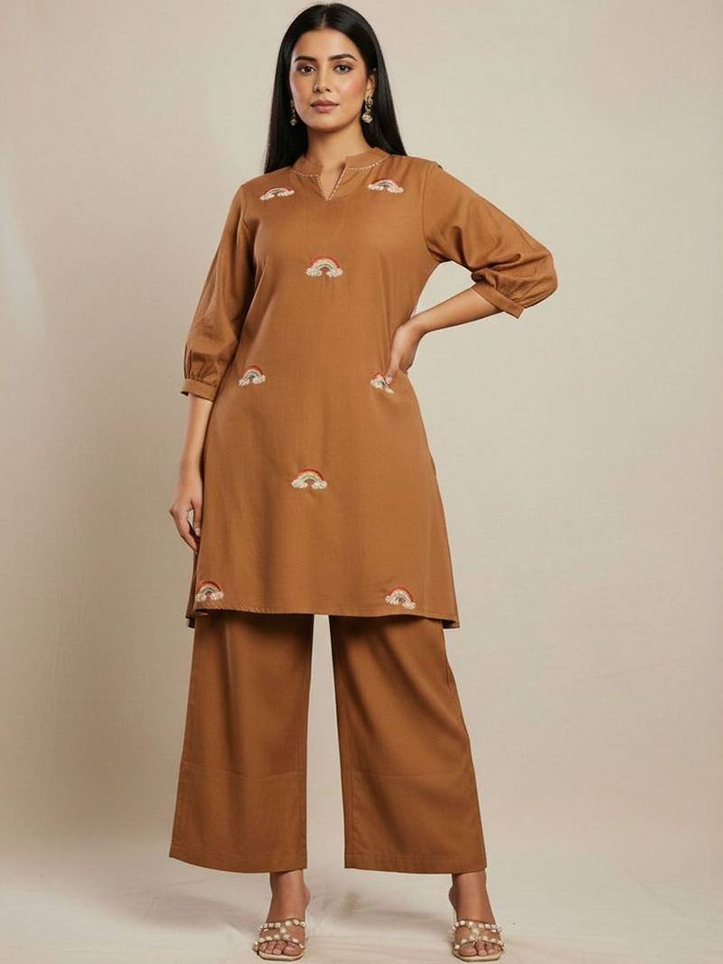 Cotton Flex Thread Work Kurta With Palazzos