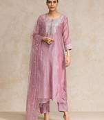 Women Floral Embroidered Regular Chanderi Silk Kurta with Trousers & With Dupatta