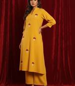 Cotton Flex Embroidered Regular Thread Work Kurta With Palazzos