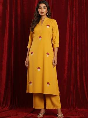 Cotton Flex Embroidered Regular Thread Work Kurta With Palazzos 2