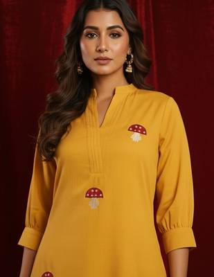 Cotton Flex Embroidered Regular Thread Work Kurta With Palazzos 4