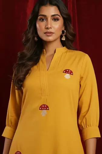 Cotton Flex Embroidered Regular Thread Work Kurta With Palazzos