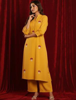 Cotton Flex Embroidered Regular Thread Work Kurta With Palazzos 5