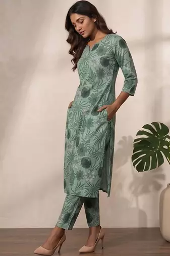 Women Floral Printed Regular Kurta with Trousers