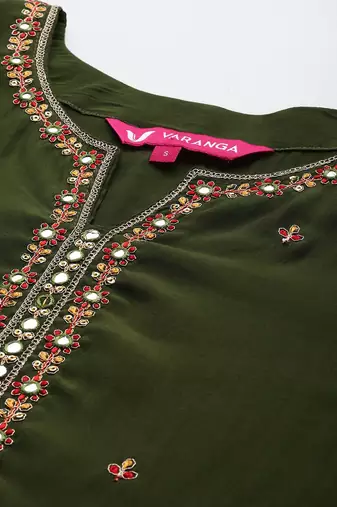 Thread & Zari Embroidered Kurta with Trouser & Ethnic Printed Dupatta