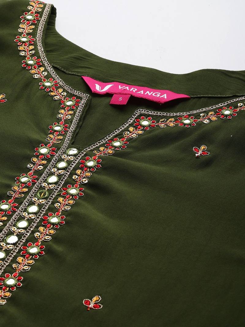 Thread & Zari Embroidered Kurta with Trouser & Ethnic Printed Dupatta