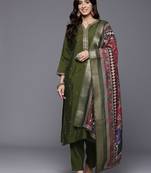 Thread & Zari Embroidered Kurta with Trouser & Ethnic Printed Dupatta