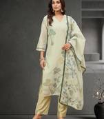 Women Floral Printed Regular Thread Work Chanderi Cotton Kurta with Trousers & With Dupatta