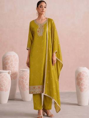 Women Ethnic Motifs Embroidered Regular Thread Work Kurta with Trousers & With Dupatta 1