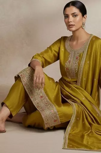 Women Ethnic Motifs Embroidered Regular Thread Work Kurta with Trousers & With Dupatta