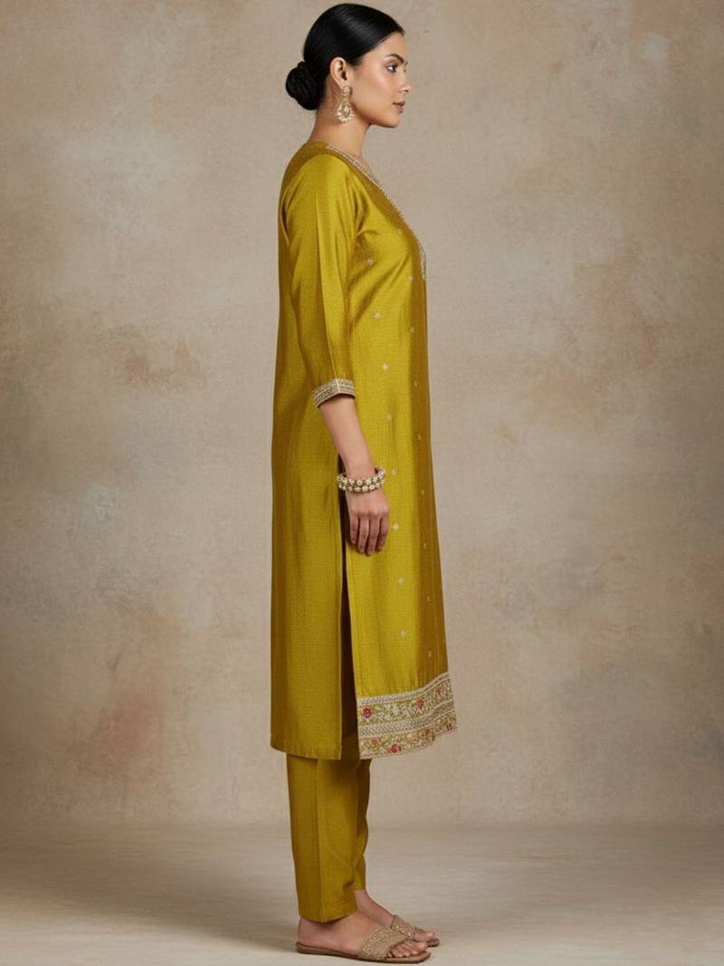 Women Ethnic Motifs Embroidered Regular Thread Work Kurta with Trousers & With Dupatta