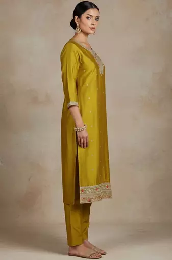 Women Ethnic Motifs Embroidered Regular Thread Work Kurta with Trousers & With Dupatta