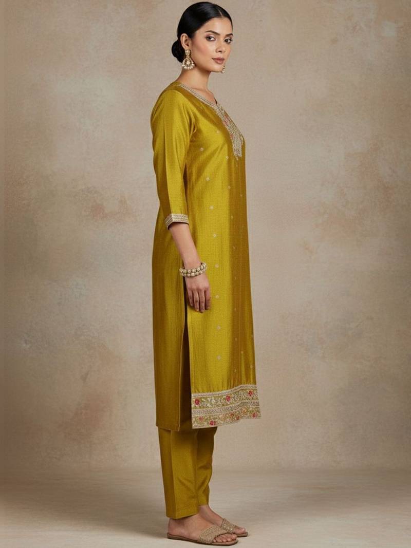 Women Ethnic Motifs Embroidered Regular Thread Work Kurta with Trousers & With Dupatta