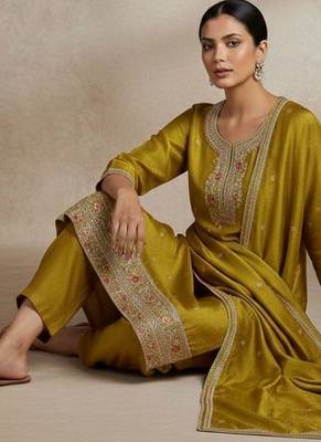 Women Ethnic Motifs Embroidered Regular Thread Work Kurta with Trousers & With Dupatta 6