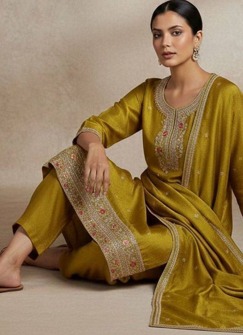 Women Ethnic Motifs Embroidered Regular Thread Work Kurta with Trousers & With Dupatta