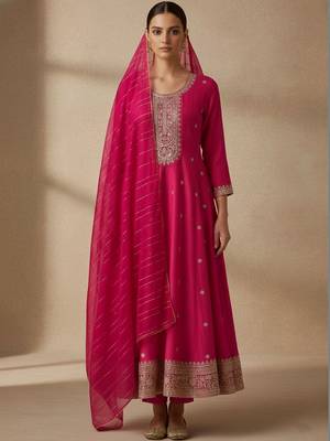 Women Ethnic Motifs Embroidered Panelled Thread Work Kurta with Churidar & With Dupatta 1